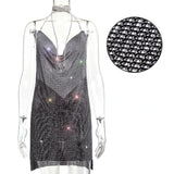Metal body chain slip Summer Dress Women Bling diamond Beach bodycon dress Sequin Night club Party ladies dresses