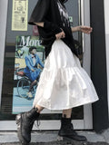 Black Gothic Skirt Women Summer Harajuku Mid-Calf Solid Skirt High Street A-LINE White Casual Female Streetwear
