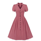 Green Blue Women's Rockabilly Dress 1950s Pinup Casual Vintage Solid Flare Dresses Robe De Cocktail Button Shirt