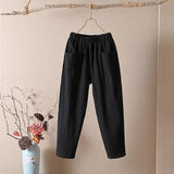 Cotton Linen Harem Pants Women Summer Loose High Waist Elastic Ankle-length Pants Solid Oversize 4XL Lady Casual