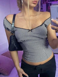 Y2K Checkered Print Crop Blouse-Outfit