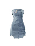 Women Fashion Off Shoulder Strapless Slim Short Denim Mini Shirt Dress Ladies Casual Fashion Party Vestidos 2023 Spring