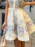 Zingj Summer New Women's Round Collar Small Clear Fresh Air Print Sweet Short Dress-Outfit