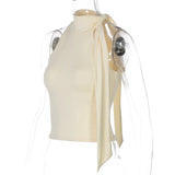 High Collar Tie Up Top-Outfit