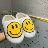 Winter Women's Shoes Retro Smile Face Design Slippers for Home Fluffy Faux Fur Flats High Quality Version Woman