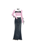 Women High Waist Pleated Ruffled Blue Denim Skirts Women Slim Hip Mermaid Skirt Woman Chic Skirts Femme Autumn Winter 2023