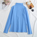 Plus Velvet Long Sleeve Women T Shirt Pullover Bottoming Tops Solid Sweater Slim Autumn Winter Mock Neck Basic