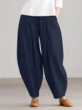 Spring and Summer Women's Simple Trousers Casual Cotton Hemp Harlan Wide Leg Elastic Waist Breathable Sports Pants