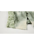New Autumn Vintage Gauze Hollow V-Neck Off-Shoulder Green Tie Dyed E-girl Crop Tops Women's Party Club Sexy T-Shirt