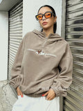 Ladies Plush Hooded Zippered Jacket Embroidery Rock Grain