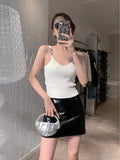 2022 Summer New Arrival Sleeveless Diamonds Letters Strapl V Neck Slim Knitted Vest Women Tank Top