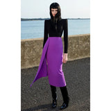 New Summer Women Long Sleeved Bandage Dress Sexy Round Neck Black Purple Patchwork Celebrity Club Midi Party Dress