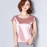 New Silk Blouse Women Tops Fashion Elegant O-neck Short sleeve Solid Shirt Women Blouses Summer Casual Blusas