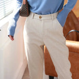Pants Women's Harem Pencil Pants Spring High Waist Pockets 3XL Suit Pants Office Lady Stripde Zipper