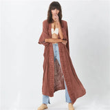 Brown Retro Printed Batwing Sleeve Front Open Kimono Plus Size Women Clothing Casual Long Tops and Blouses Shirts