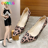 Women's shoes autumn 2021 new sexy leopard print pointed toe shallow mouth stiletto single shoes patent leather fashion