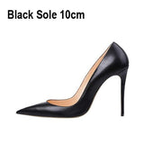 Matte Black Pumps Woman High Heels Shoes 12cm Stilettos PU Leather Wedding Pointed toe Shoes QKOU002