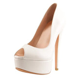 Onlymaker Women's Peep Toe Pumps Platform Fashion Spike Pumps Extremely High Heel Party Wedding Slip On Shoes Big Size