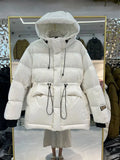 Women's New White Duck Down Coats Female Long Sleeve Solid Hooded Outwear Ladies Thick Warm Slim Jackets