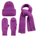 Women Knit Hat Scarf Gloves Sets Soft Warm Winter Solid Color Fashion Accessories for Cold