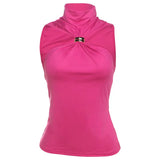 Spring And Summer New Women's Temperament Design Feeling Solid Half-High Collar Sleeveless Vest Slim Slim