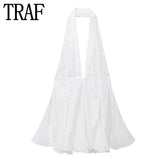 Embroidery White Dress Women Cut Out Halter Backless Dress Woman Off Shoulder Sexy Short Dresses Sleeveless Mini