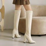 Faux Suede Knee High Boots Winter Women Boots Square High Heel Long Boots Slip On Pointed Toe Fashion Woman's Boots