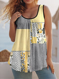 Round Collar Vest New Art Splicing Pattern 3D Digital Printing Sleeveless Women's Folding