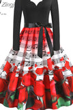Women Plaid Print Winter Dress Black Long Sleeve Vintage Christmas Party Pin up Rockabilly Dress Robe Femme