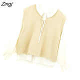 Sleeveless Vest Sweater Women Pullover Spring Harajuku Casual V-neck Knitted Sweater Solid Color Cute Korean Sweater