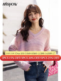 Women's Sweater 2022 Autumn Gradient Mohair V-Neck Long Sleeve Striped Knitted Tops New Gentle Female Clothing