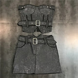 2022 Summer New Arrivals Sleeveless Strapless Rhinestone Diamonds Black Slim Tank Top Vest With Belt Women