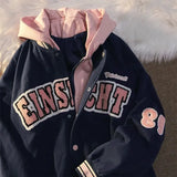 new American retro letter embroidery jackets coats women's street casual trend hooded baseball uniform couple loose