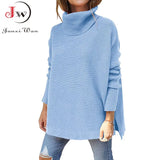 Winter Women Knitted Long Sweater Loose Oversized Turtleneck Batwing Sleeve Tunic Pullover Tops
