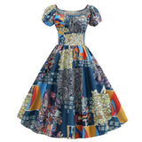 2022 Summer Dress Women Puff Sleeve Swing Vintage Dresses Robe Femme Elegant Floral Print Pin Up Party Dresses