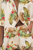 Fashion Women Shirts and Casual Wide Leg Shorts Print 2-piece Set Short Sleeve Tops Loose Short Sets Outfites Women