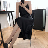 Stretch Lace Satin Slip Dress for Women Plus Size Summer Dress Clothing Women Black Sexy