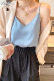 Silk Women Tops Camis Woman Satin Tank Top Fashion Lady V-Neck Camis Women Sleeveless White Tops Sexy Halter Top