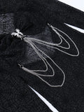 2 pcs Halloween Gothic Black Bodycon Sexy Mini Party Dress Slim Fit Net Print Hollow Out Long Sleeve Bandage Y2K