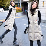 Winter Long Vest Women's Solid Hooded Padded Ladies Casual Sleeveless Waistcoat Jacket Warm Quilted Vest for
