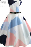 Print Summer Dress Women Vintage Elegant Swing Rockabilly Party Dresses Casual Midi