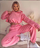 Sports 2 Pieces Set Sweatshirts Pullover Hoodies Pants Suit Home Sweatpants Trousers Outfits Solid Casual