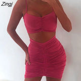 Two Piece Sexy Pleated Party Dress Women Spaghetti Strap Backless Slinny Pencil Christmas Dress Casual Dress