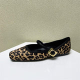 Women's Shoes 2025 Spring New Word With Horse Leopard Print Square Flat Shoes European Goods Shallow Single