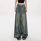 Harajuku Jeans for Women Wide Leg All-Match Loose Casual Wash Denim Pants Baggy High Street Long Trousers Summer