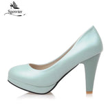 Sgesvier Black White Women Pumps High Heels Shoes Thick Heel Round Toe Pumps Size 32-48 Summer Autumn Fashion Shoes Ladies
