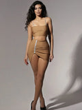 New Summer Women Two Piece Sets Sexy Spaghetti Strap Short Top& Mini Skirts Celebrity Club Evening Party Skirt Set