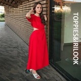 Summer Dress Sexy Hollow Out Backless Midi Dress Puff Sleeve Vacation Beach