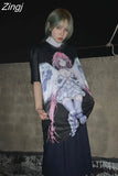 Anime Tshirts Loose Black Harajuku Punk Style O Neck Camisetas Summer Women Y2k Short Sleeve Tees High Street