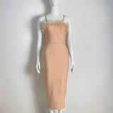 Beading Bandages Dress Women Black Feathers Elegant Clothing Celebrity Party Club Bodycon Midi